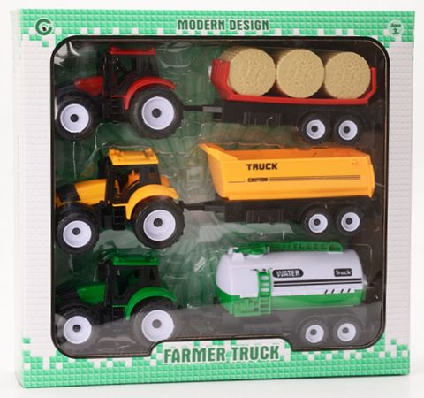 Set van 3 Tractors met 3 Karren - Inertial Boerderij Speelgoed