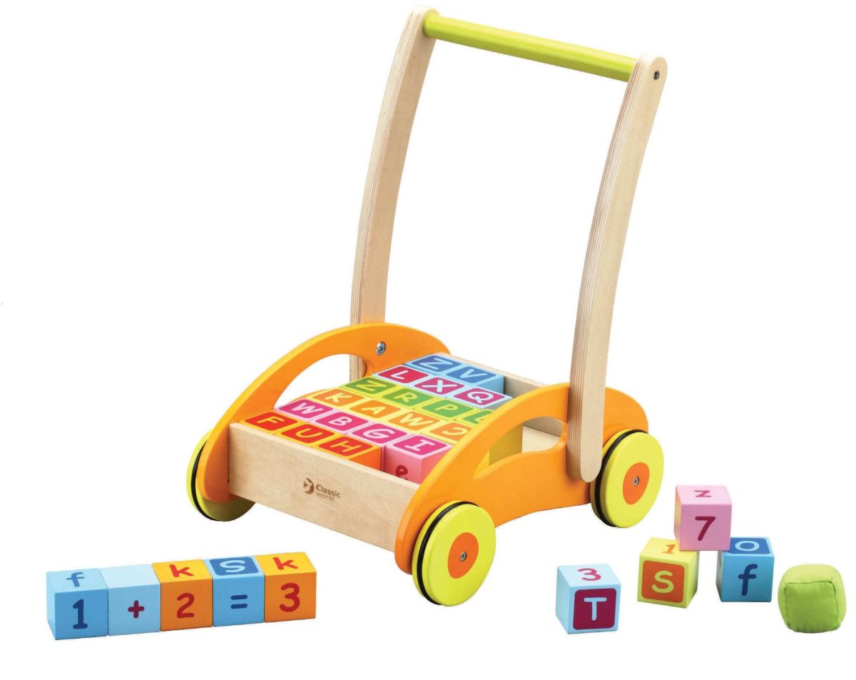 Houten Loopwagen met Blokken voor Baby's en Peuters