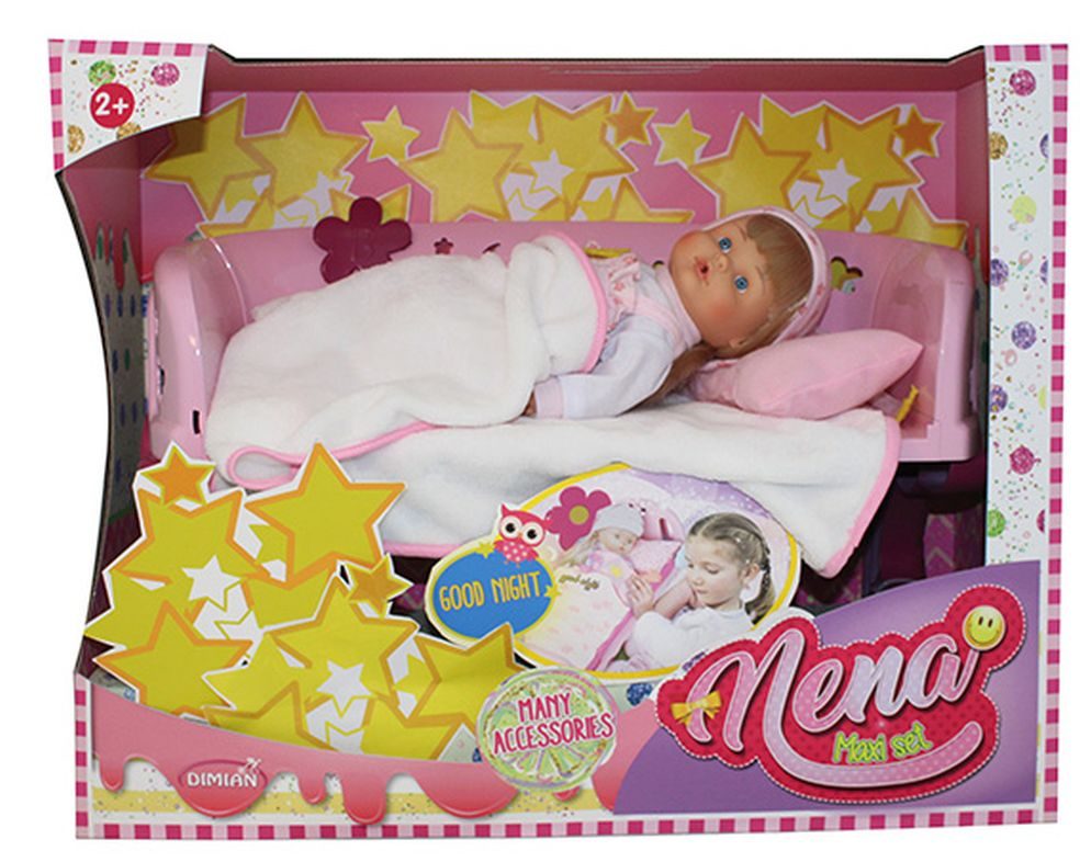 Schattige 36 cm Baby Nena met Bed en Accessoires