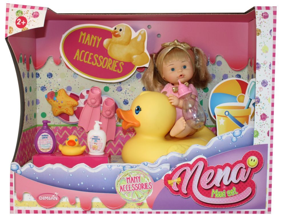 Poupée Baby Nena avec canard en plastique et accessoires