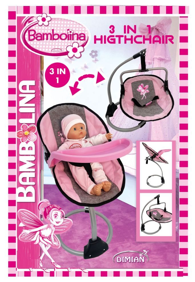 Bambolina 3-in-1 Hoge Stoel en Schommelset voor Poppen