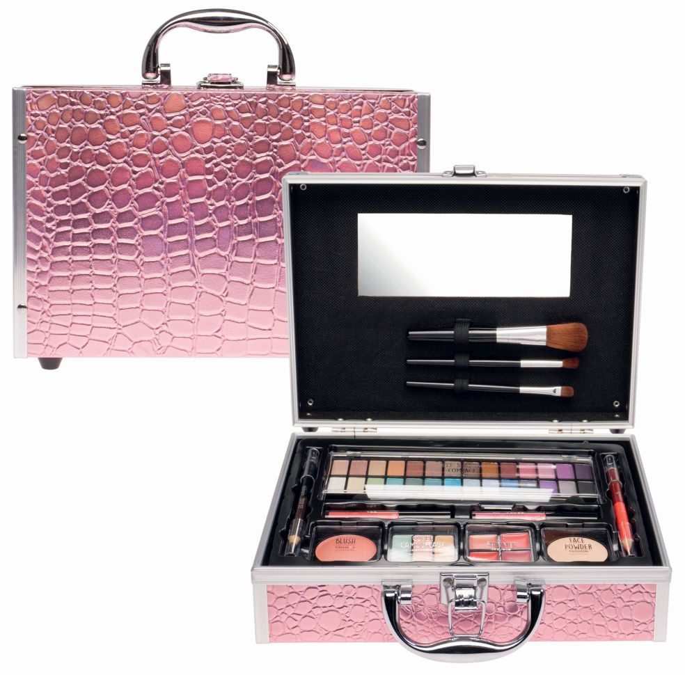 Make-up koffer roze alu luipaard print