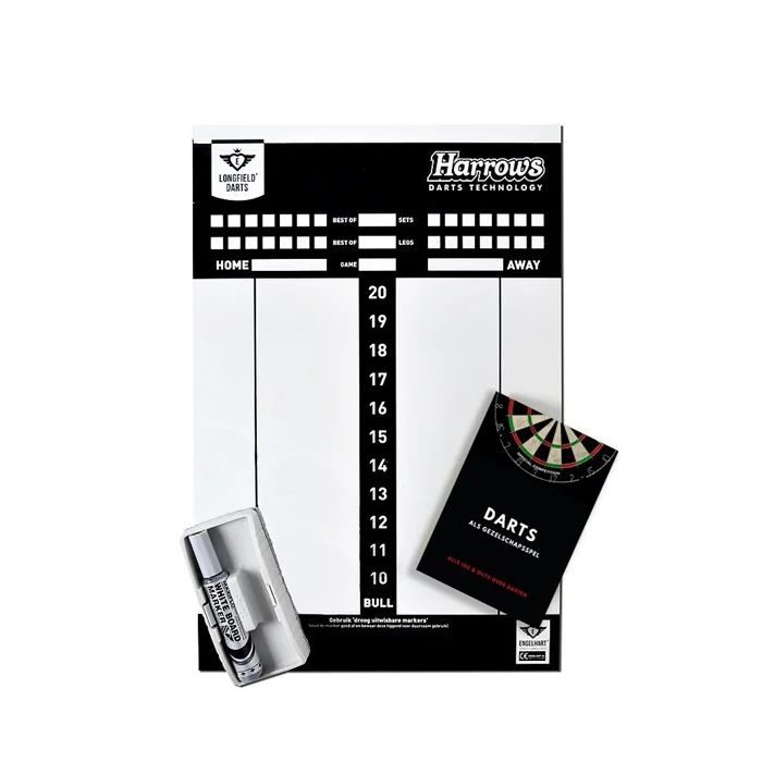 Scoreboard met marker en spelregels voor dartbord