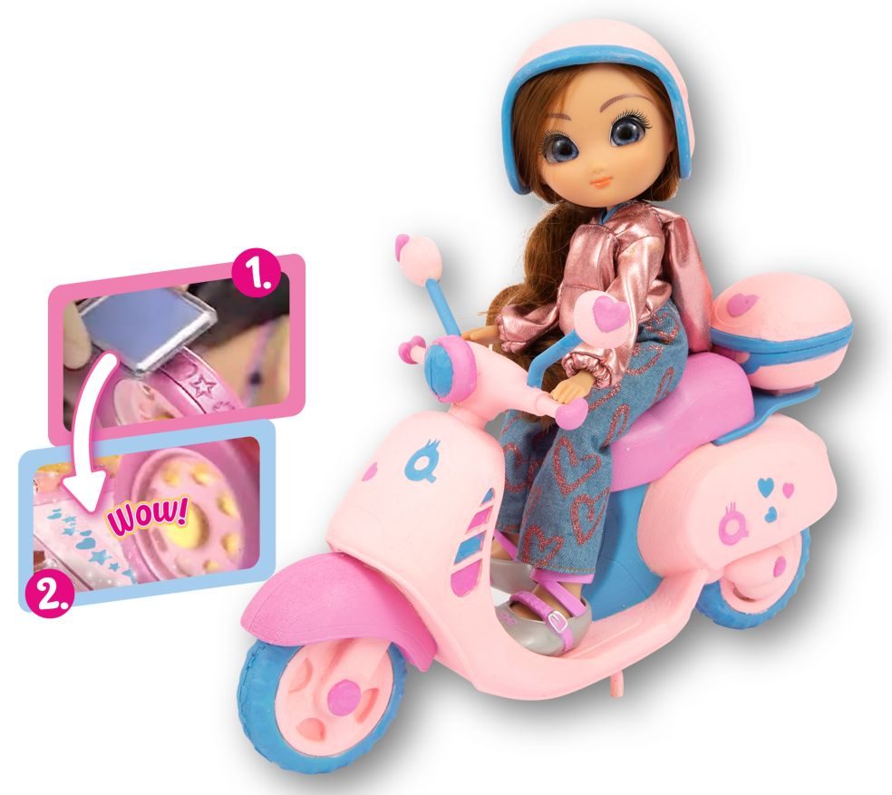 Poupée Unique Eyes 25 cm avec véhicule Fun Ride