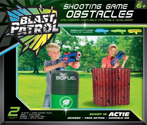 Baril de pétrole Blast Patrol avec mur en briques rouges