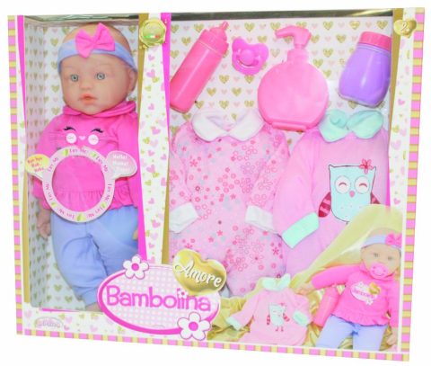 Poupée Amore 40 cm avec sons de bébé et vêtements