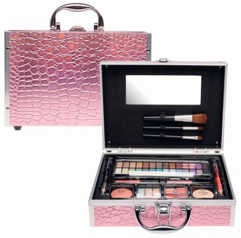Trousse de maquillage alu rose imprimé léopard